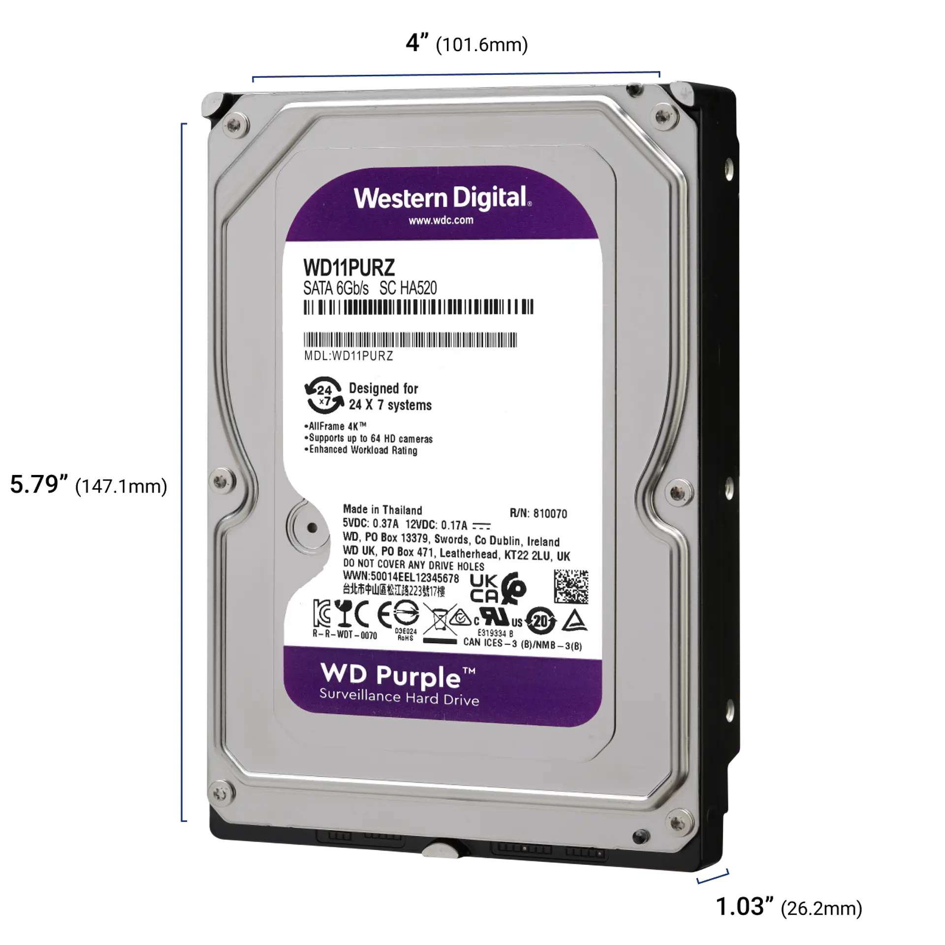 Disco duro Western Digital WD Purple WD11PURZ 1 TB SATA para videovigilancia por mayor 2