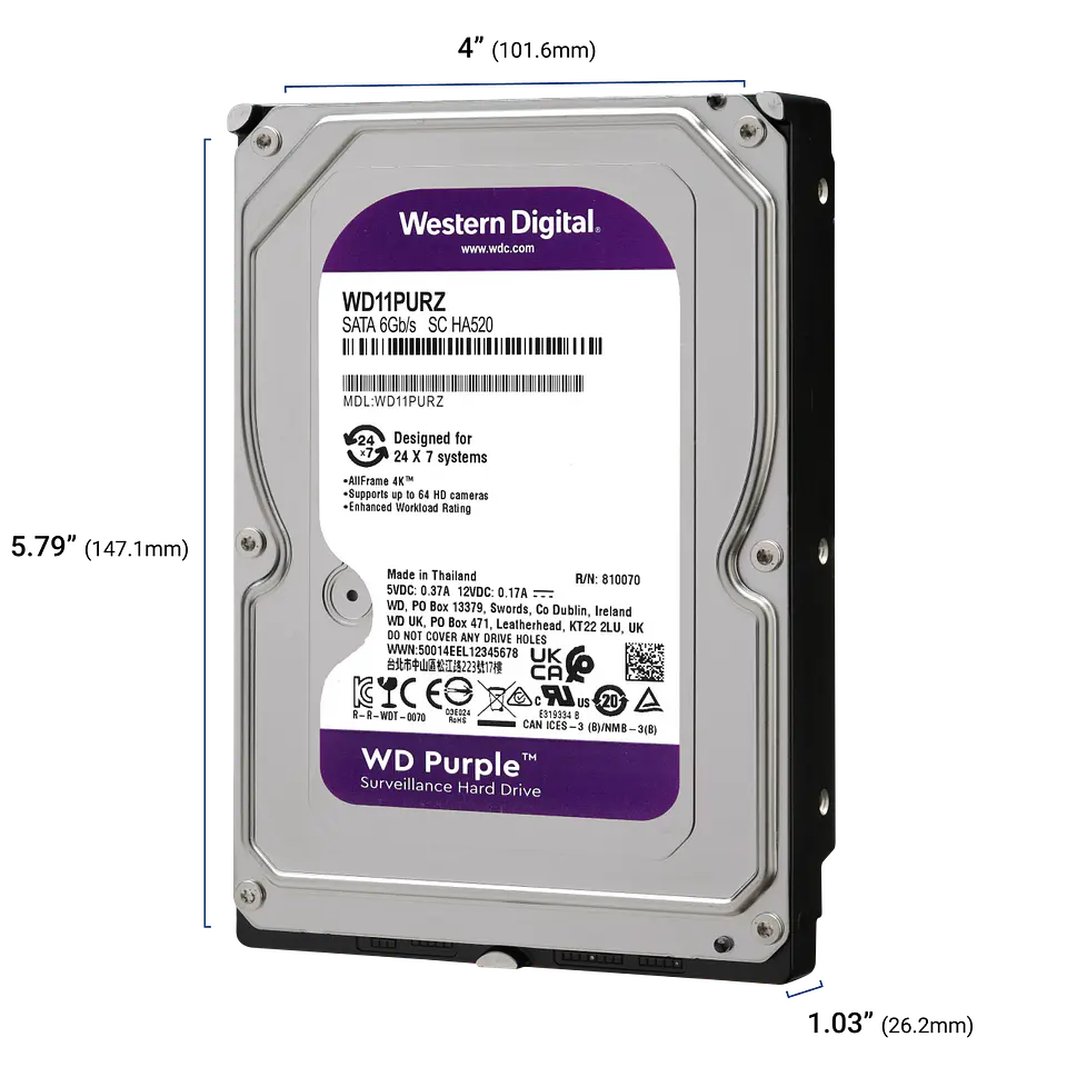 Disco duro Western Digital WD Purple WD11PURZ 1 TB SATA para videovigilancia por mayor 2