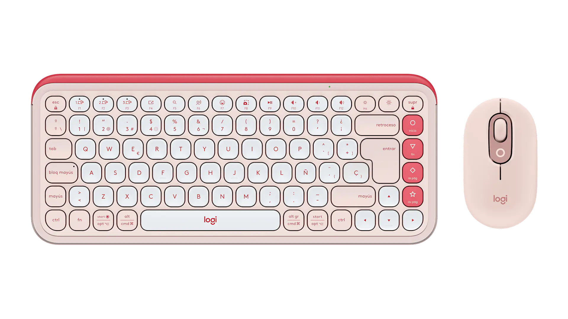 Combo teclado y mouse Logitech POP Icon Bluetooth español rosa y blanco crudo por mayor 1