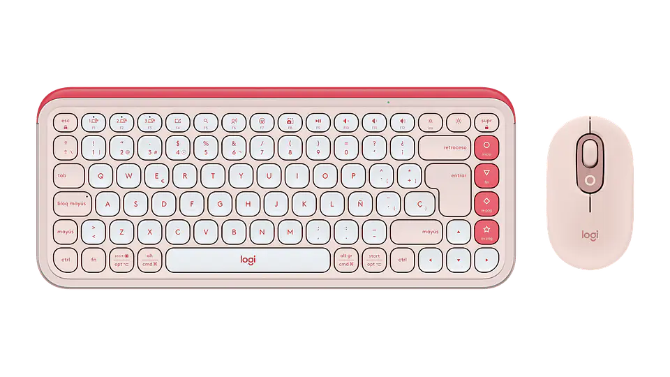 Combo teclado y mouse Logitech POP Icon Bluetooth español rosa y blanco crudo por mayor 1