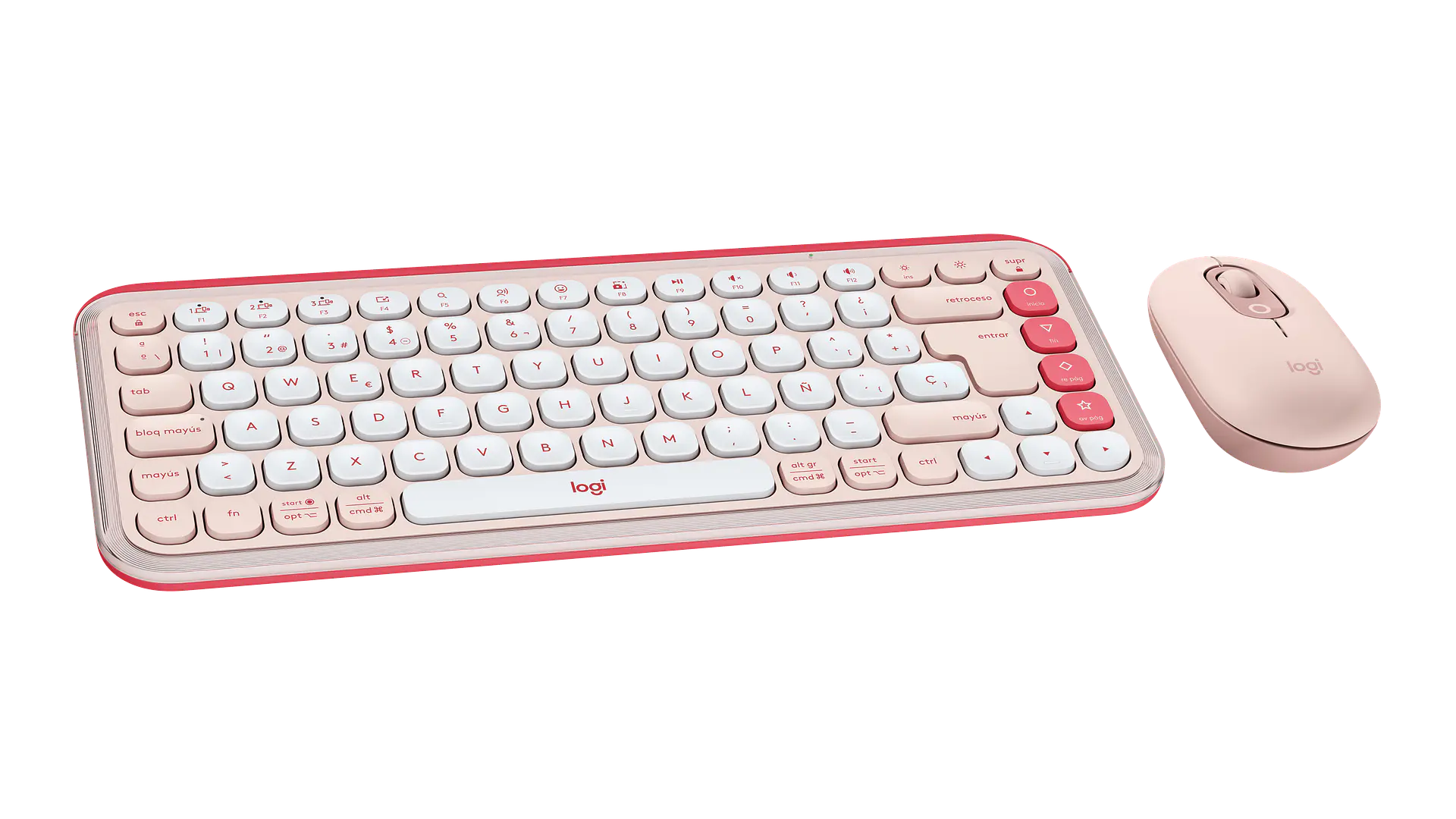 Combo teclado y mouse Logitech POP Icon Bluetooth español rosa y blanco crudo por mayor 2