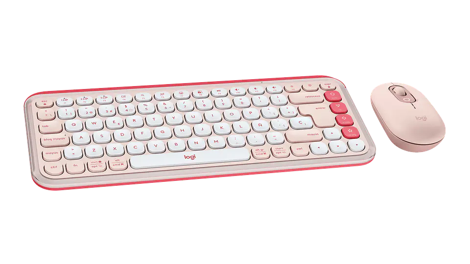 Combo teclado y mouse Logitech POP Icon Bluetooth español rosa y blanco crudo por mayor 2