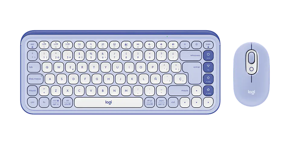 Combo teclado y mouse Logitech POP Icon Bluetooth español lila y blanco crudo por mayor 1