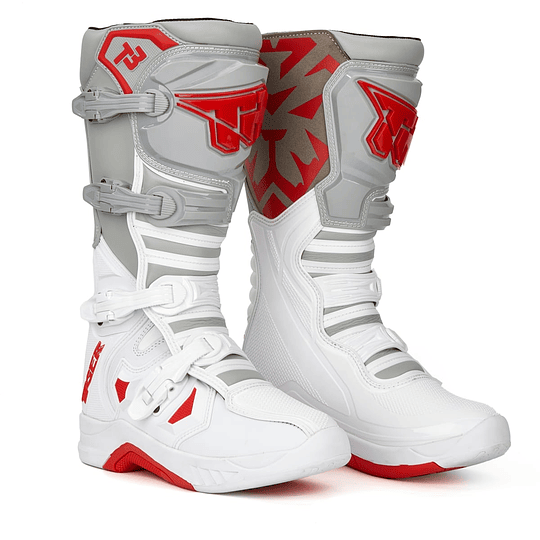 Botas para moto tiger racing tr-t3 blanco  rojo motocross enduro
