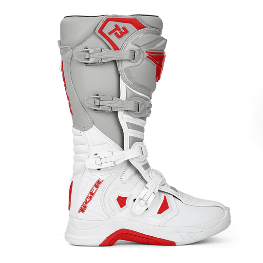 Botas para moto tiger racing tr-t3 blanco  rojo motocross enduro