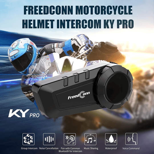Manos libres freedconn KY pro para casco moto IP65 intercomunicador 6 vías