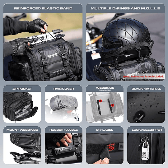 Bolso de cola para moto Rhinowalk MT4026 expandible de 19 a 26 litros impermeable
