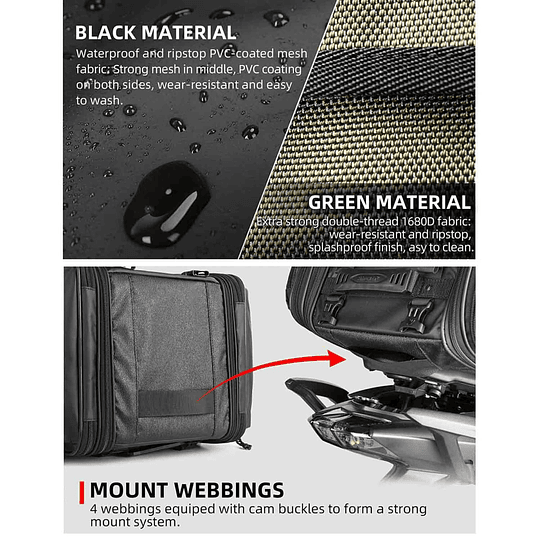 Bolso de cola para moto Rhinowalk MT4026 expandible de 19 a 26 litros impermeable