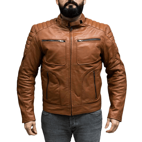 Chaqueta para moto armad gear falcon cuero cafe