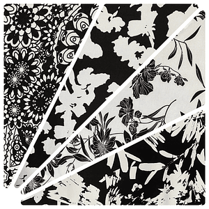 Lycra Fria Flores Blanco y Negro