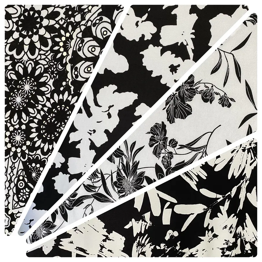 Lycra Fria Flores Blanco y Negro 1