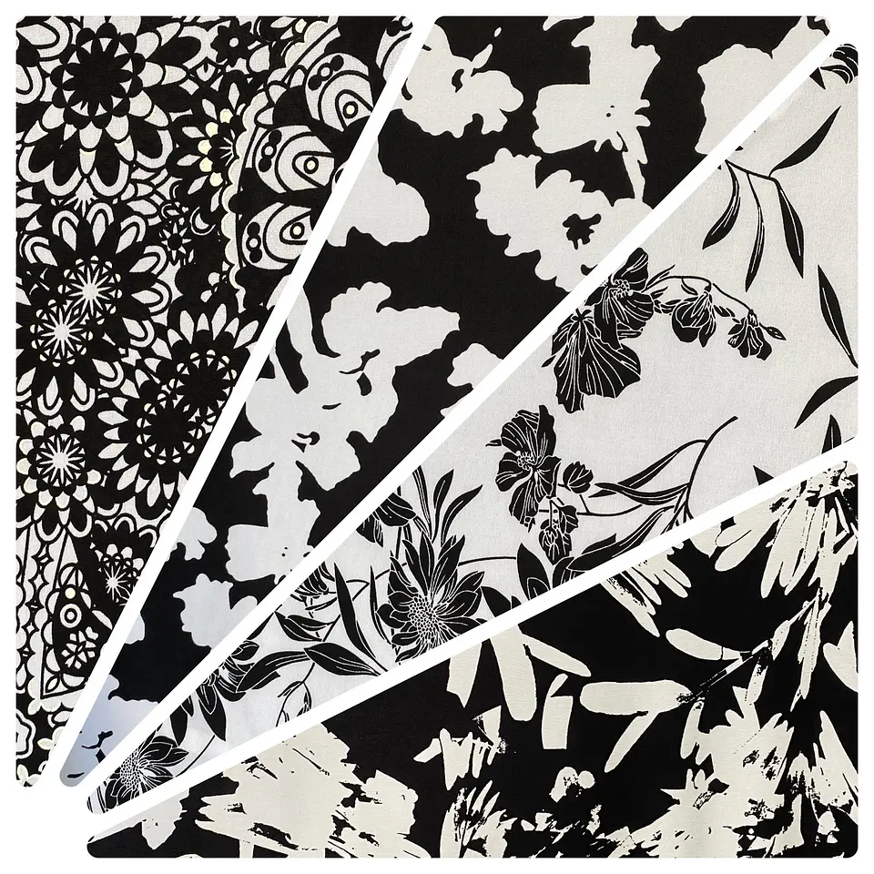 Lycra Fria Flores Blanco y Negro 1