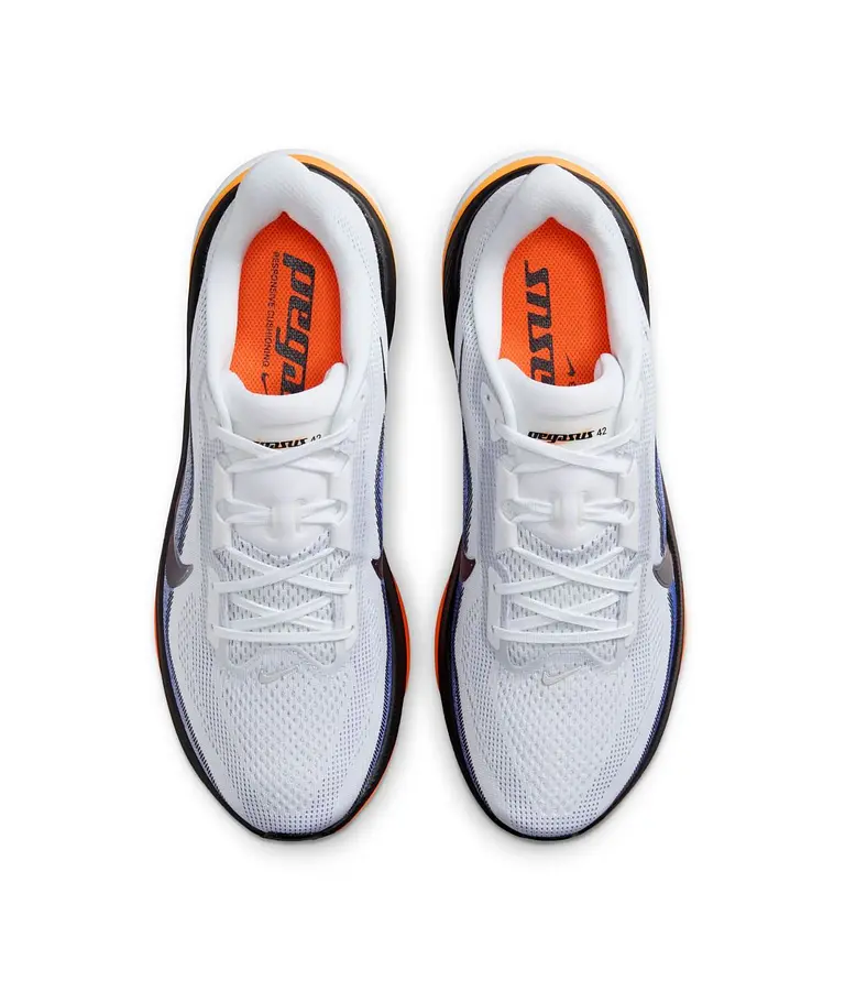 Air Zoom Pegasus 42 Color Blanco Detalles en Morado y Naranja