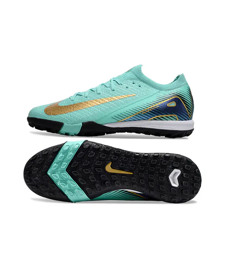 Mercurial Vapor 16 Academy TF Aguamarina Detalles Dorado