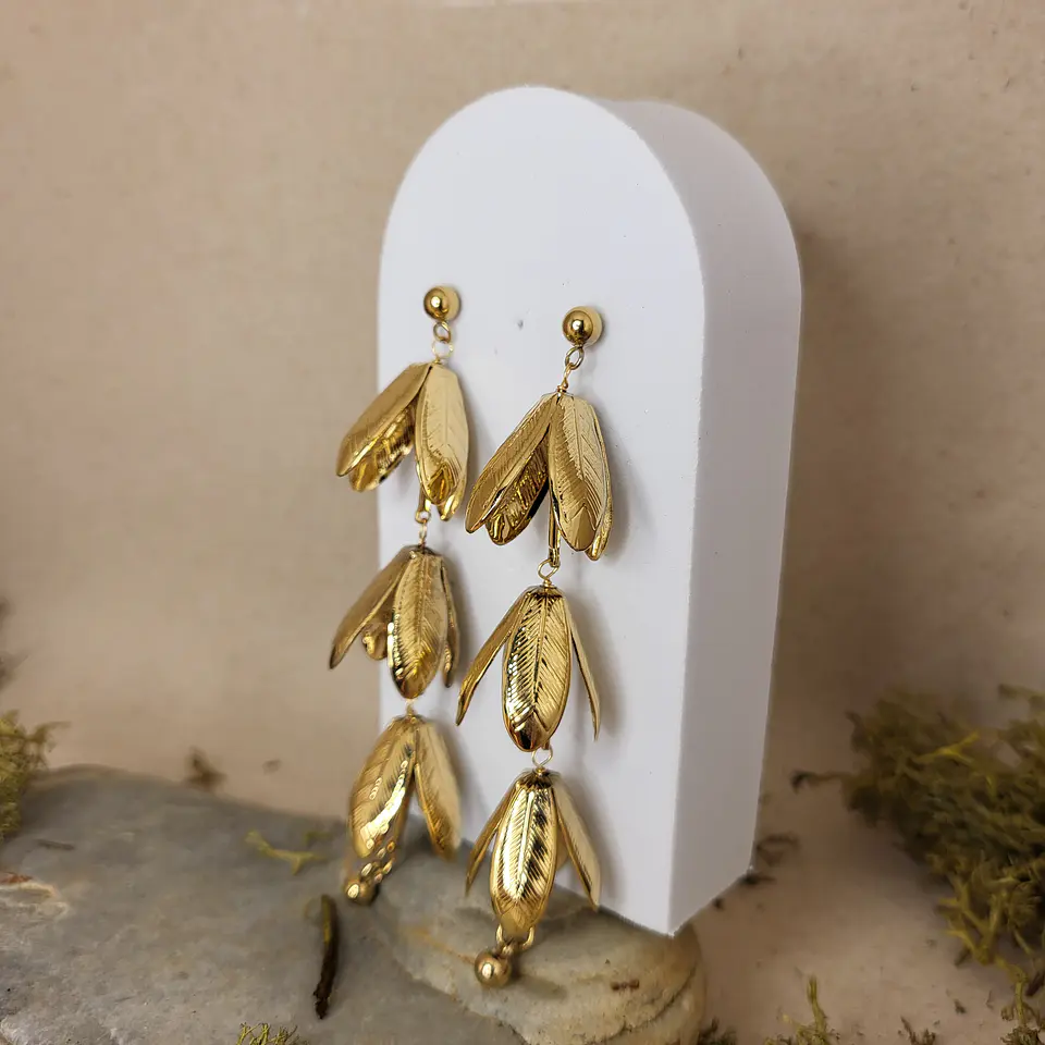 Brincos Pendentes Folhas em Aço 3