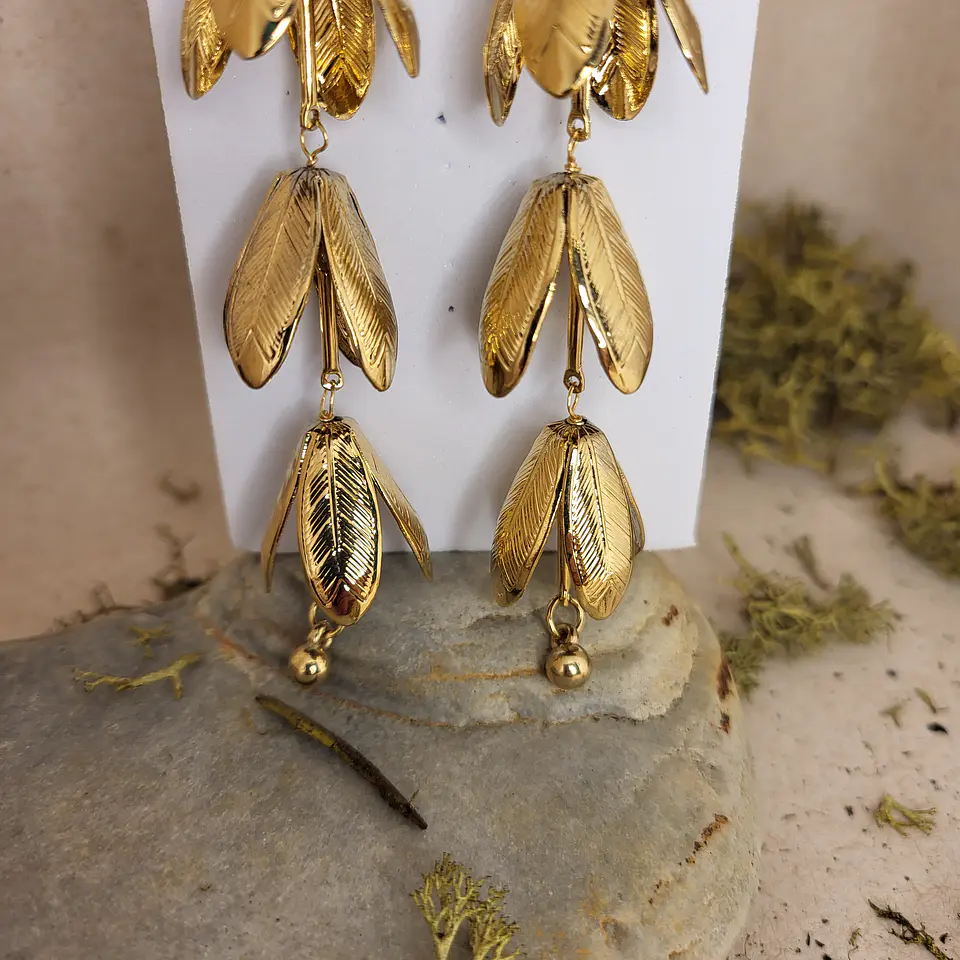 Brincos Pendentes Folhas em Aço 2