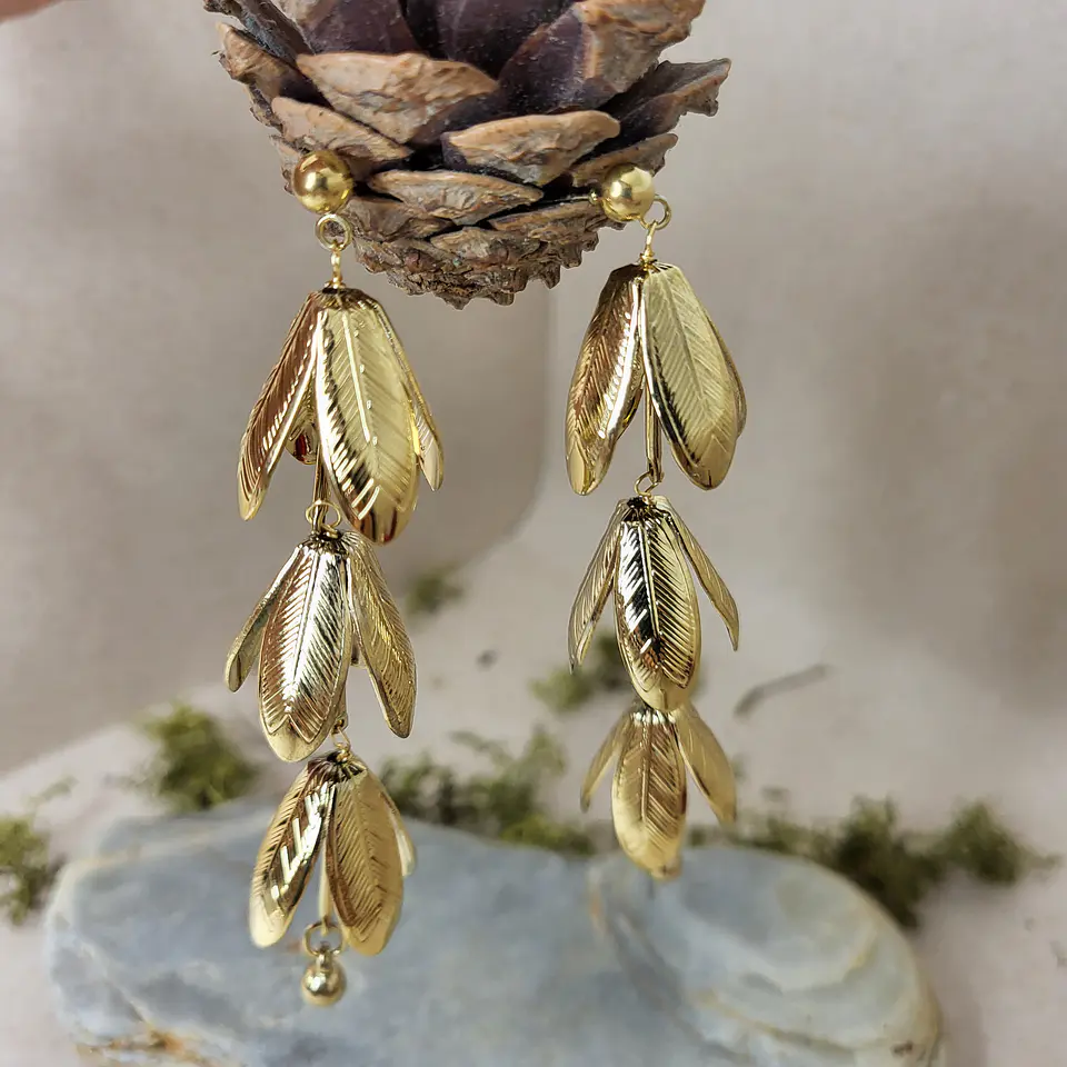 Brincos Pendentes Folhas em Aço  3
