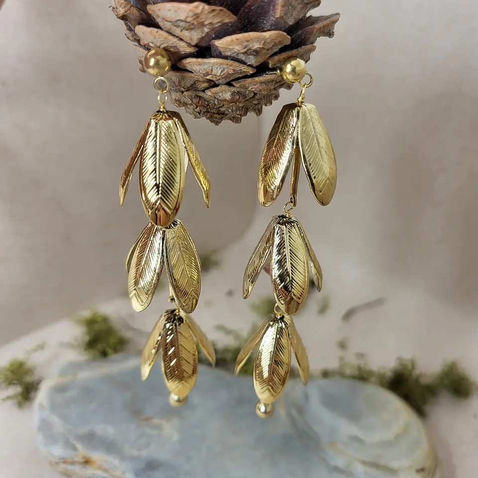 Brincos Pendentes Folhas em Aço  4
