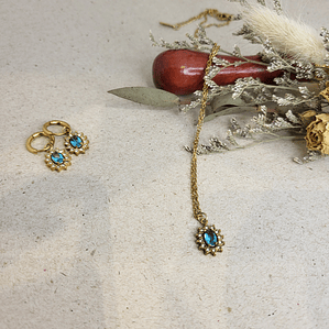 Conjunto vintage em aço cristal turquesa