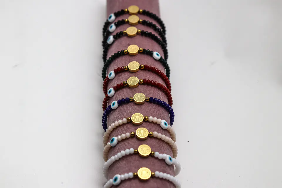Pulseira de Cristal com São Bento e Olho Turco 3