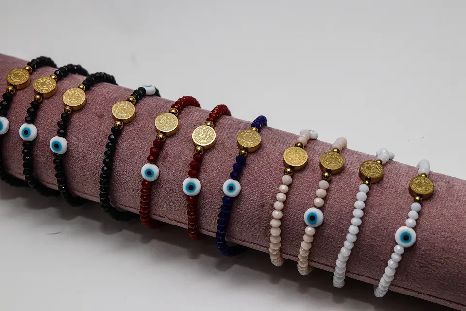 Pulseira de Cristal com São Bento e Olho Turco 6
