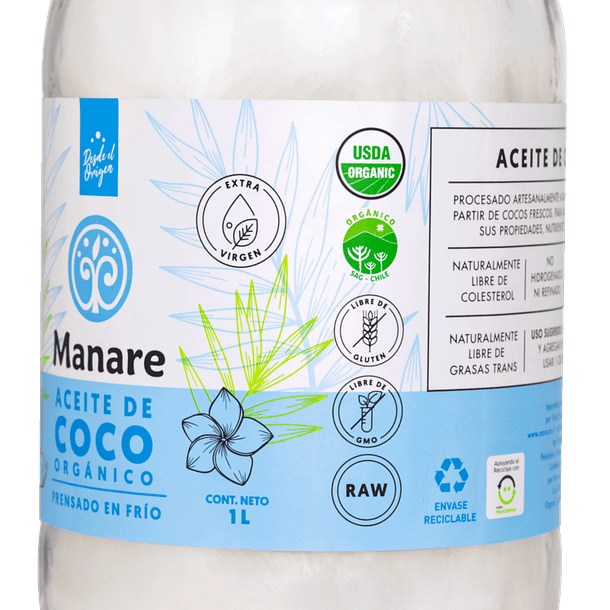 Aceite de coco Orgánico 1lt Manare 2