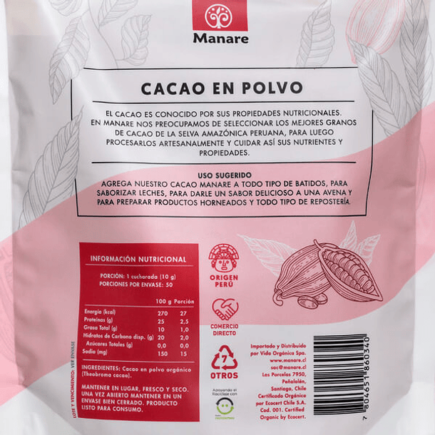 Cacao en polvo Orgánico 500gr Manare 3