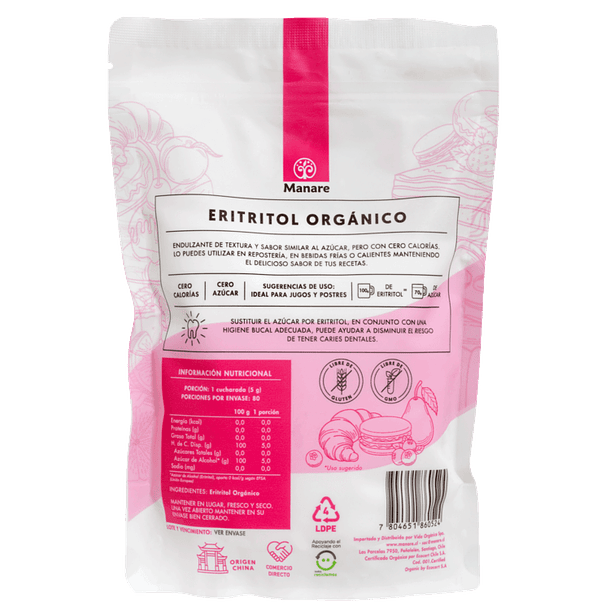 Eritritol orgánico 400gr Manare 2