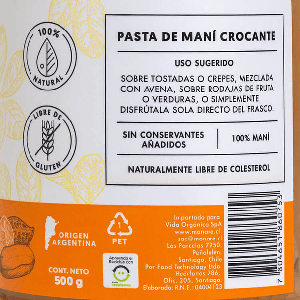 Mantequilla de Maní Crocante 500g Manare 5