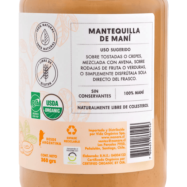 Mantequilla de maní orgánica 360gr Manare 3