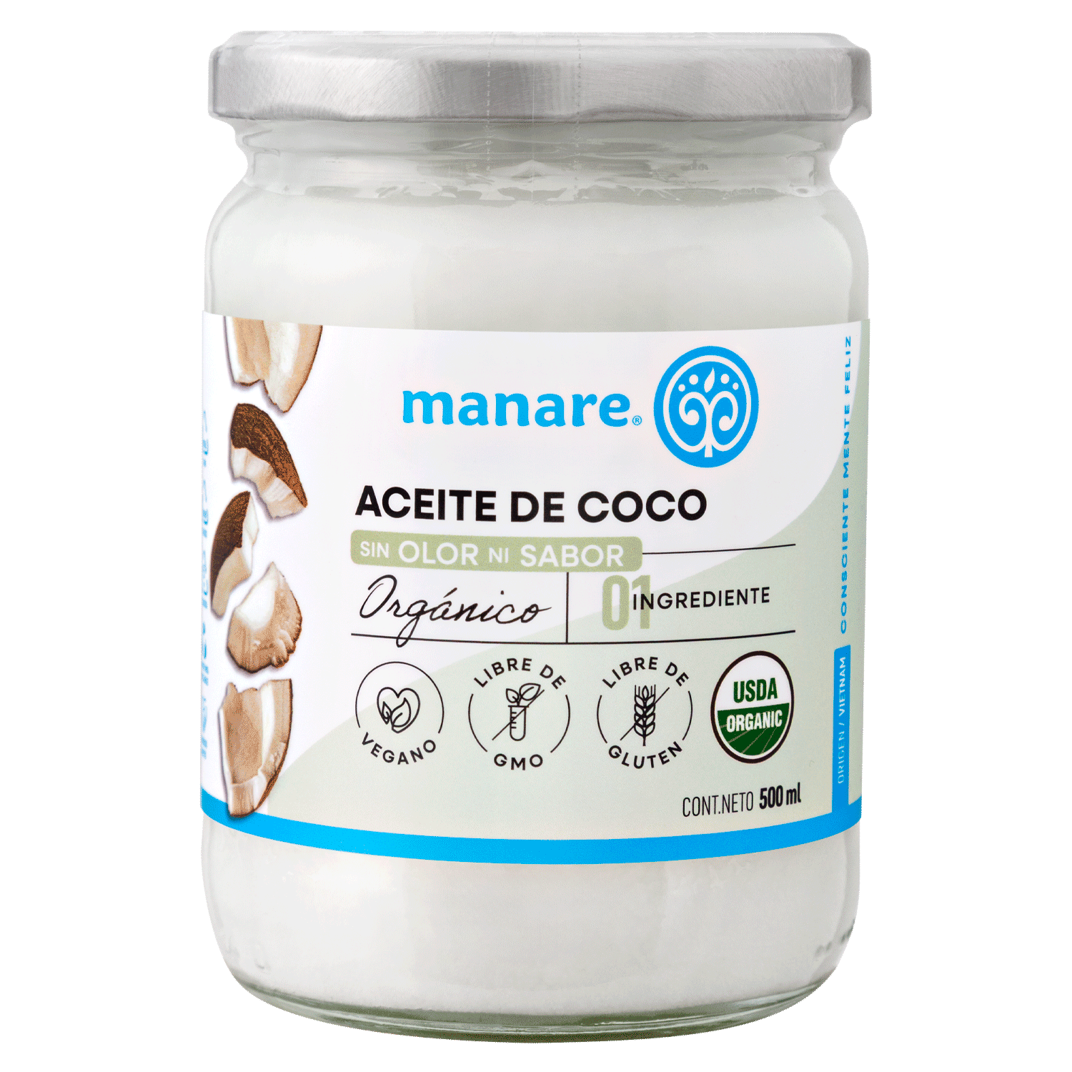 Aceite de coco sin olor y sin sabor (500ml) Manare
