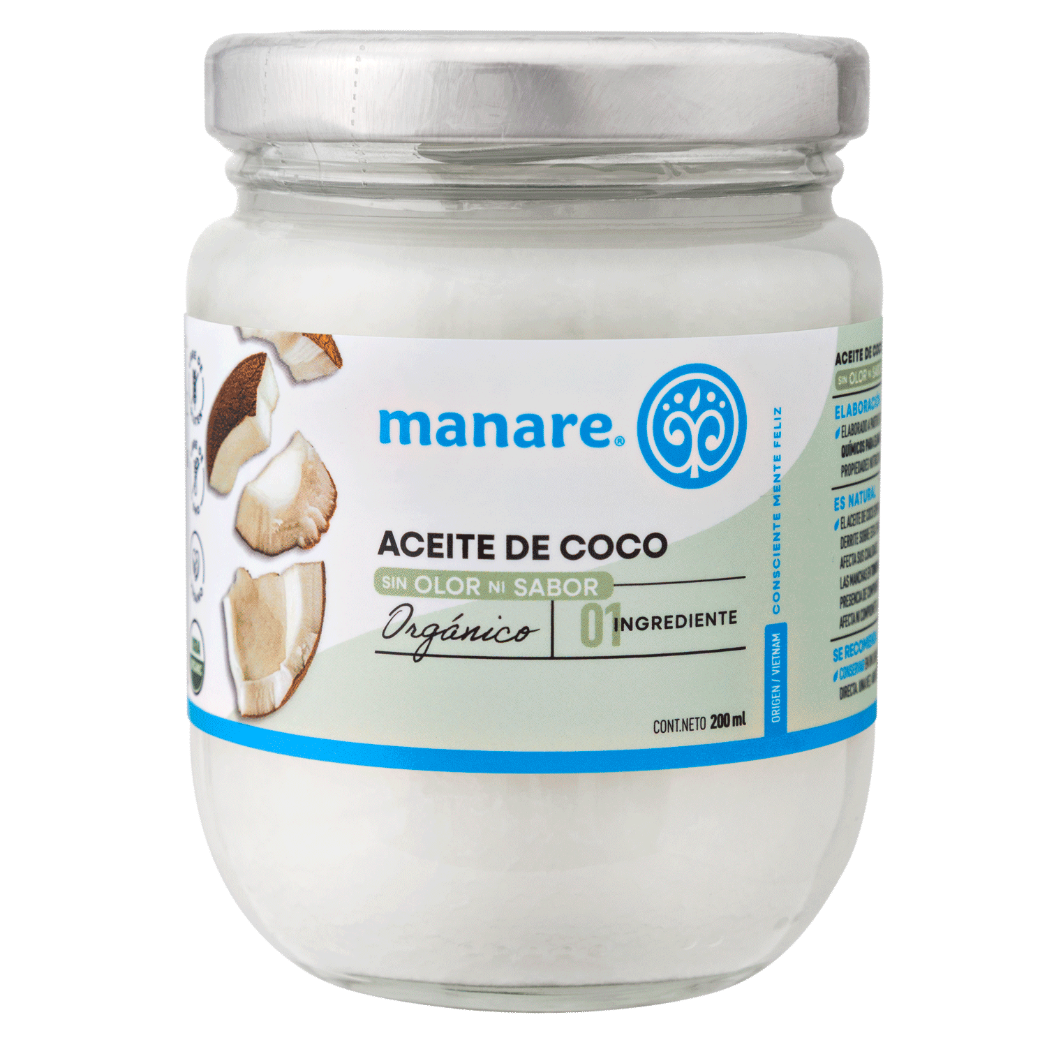 Aceite de coco sin olor y sin sabor (200ml) Manare