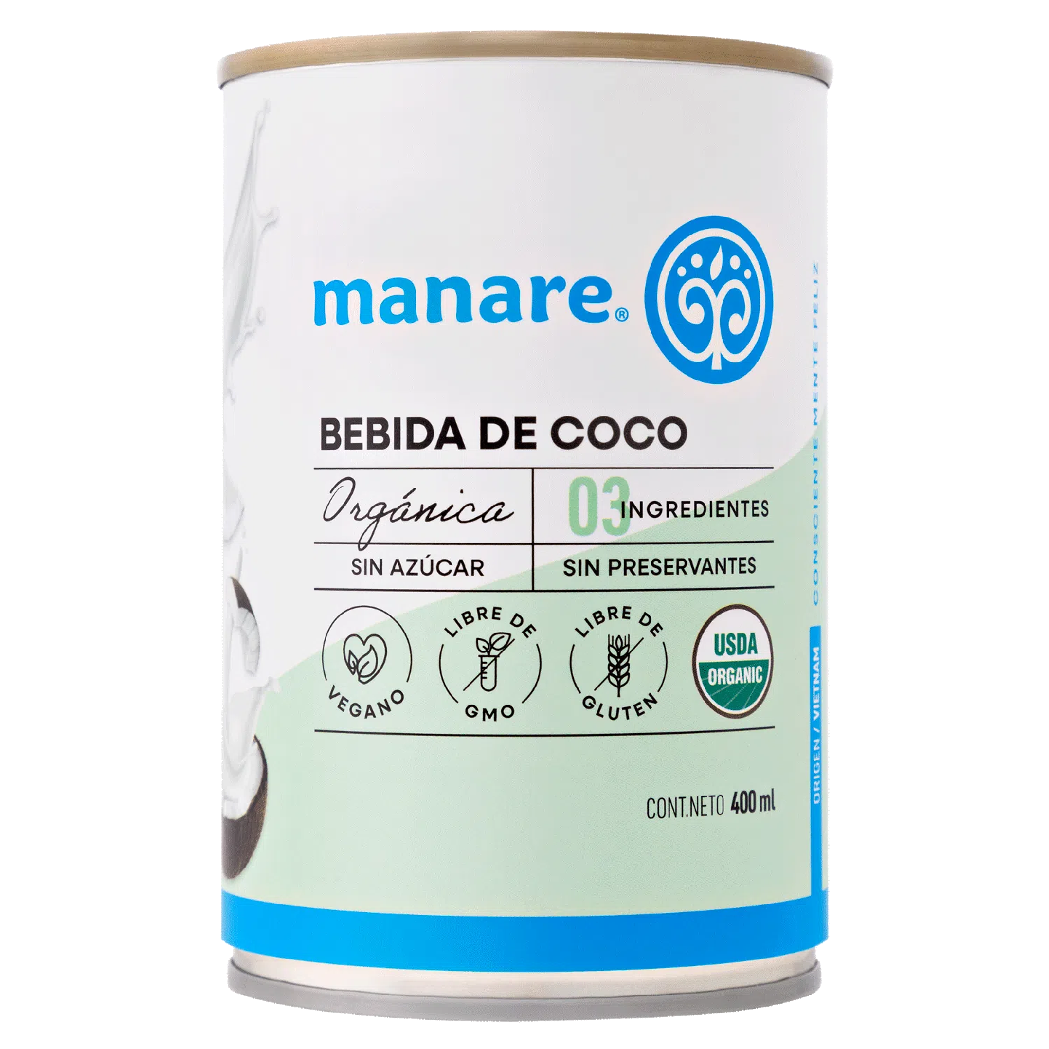 Leche de Coco Orgánica 400ml Manare 1