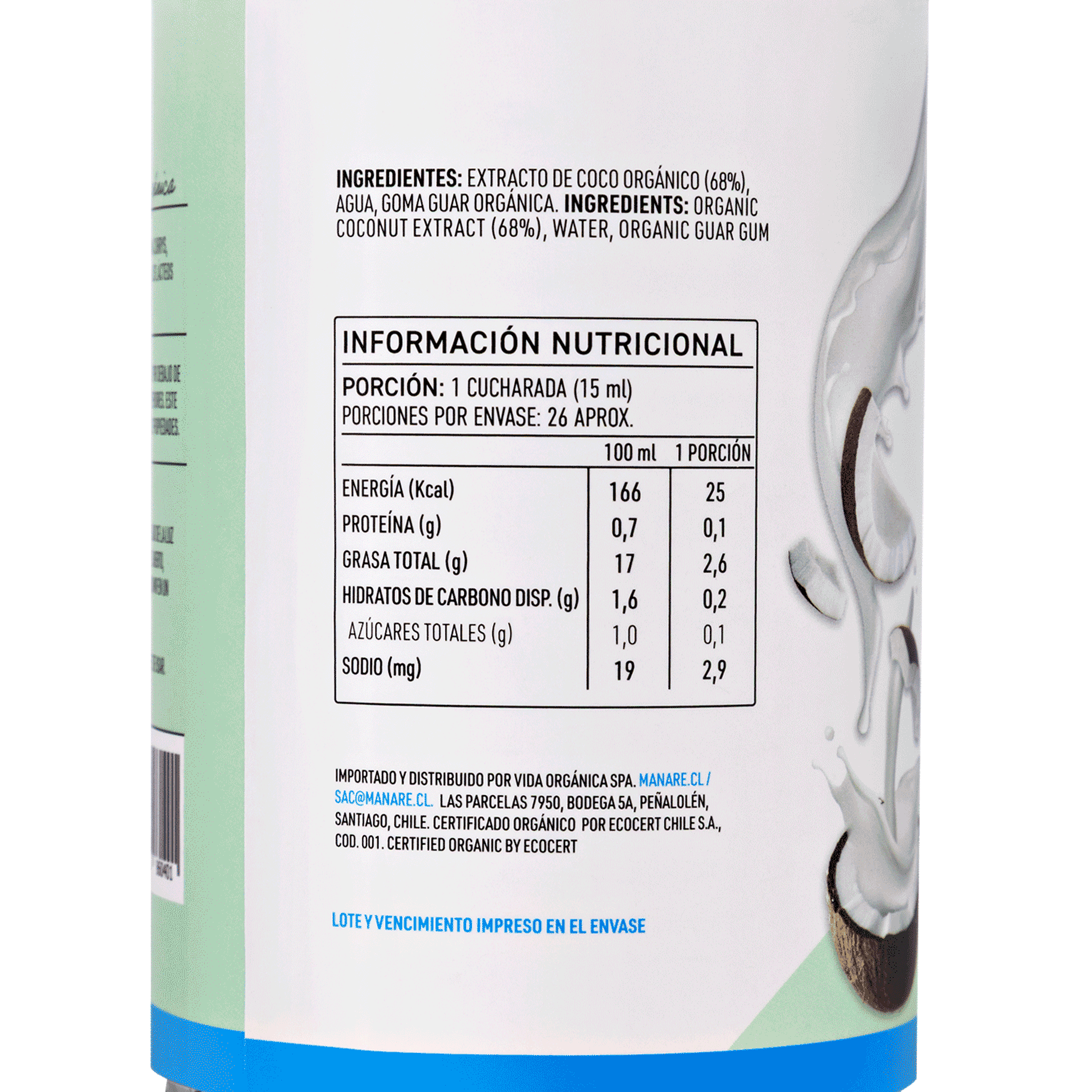 Leche de Coco Orgánica 400ml Manare 3