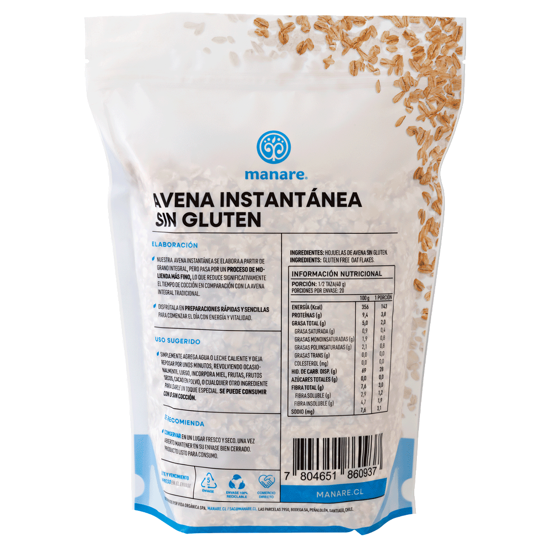 Avena Sin gluten instantánea 800gr Manare 2