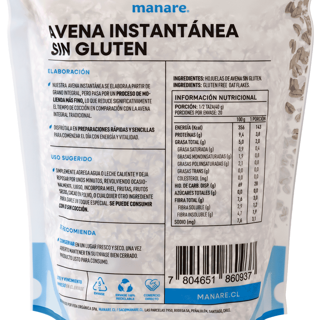 Avena Sin gluten instantánea 800gr Manare 3