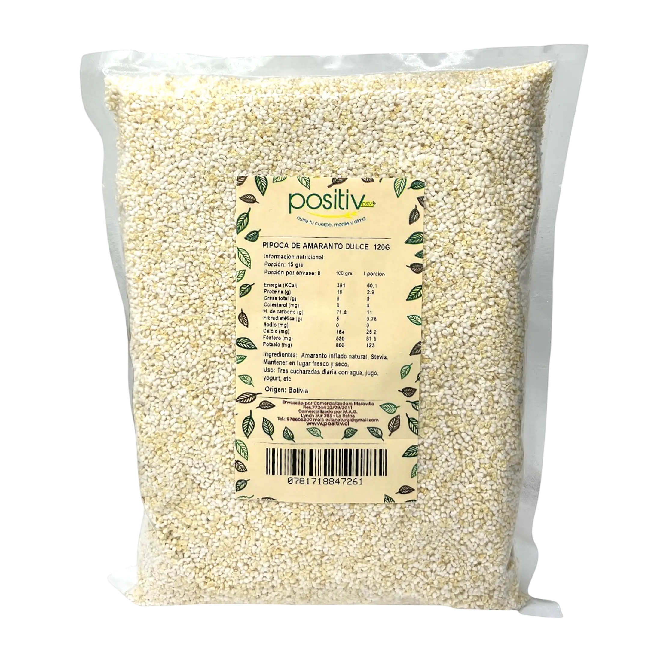 Pipoca de Amaranto con stevia 120gr Positiv 1
