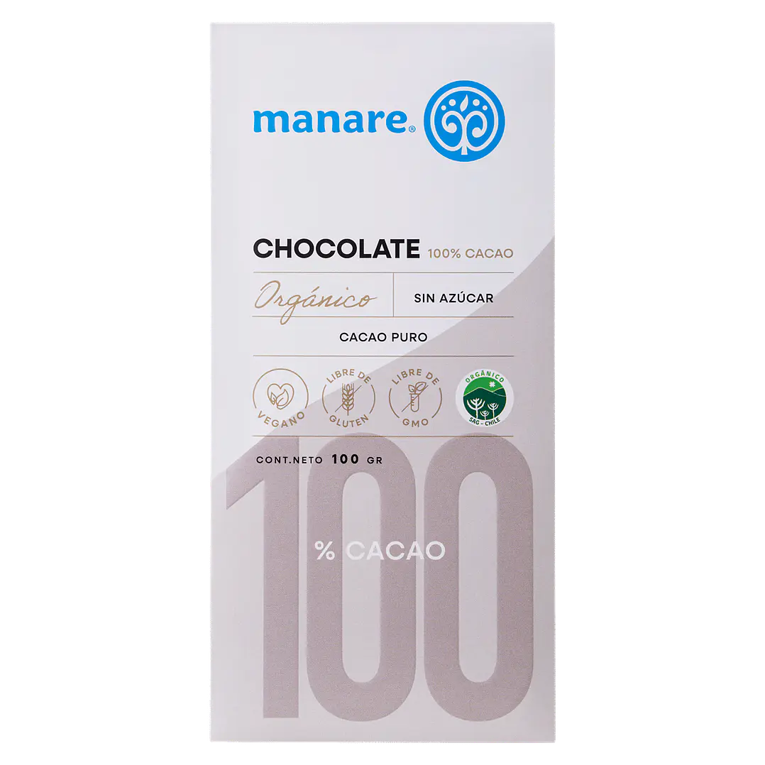 Chocolate 100% Cacao Orgánico 100gr Manare 1