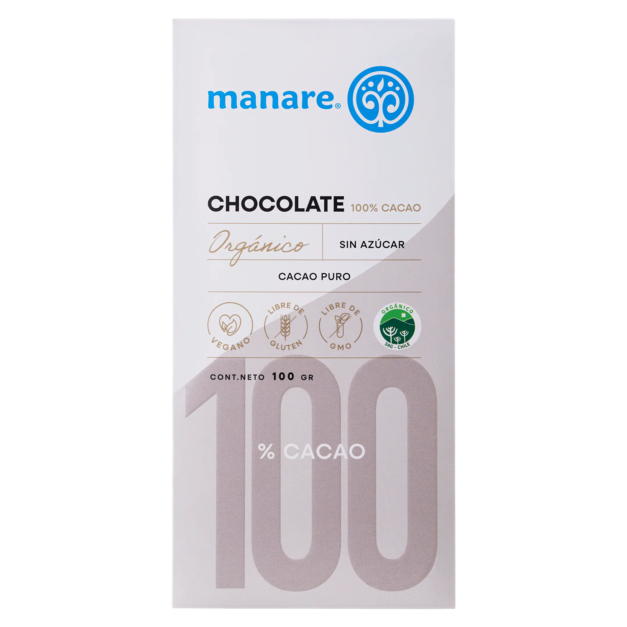 Chocolate 100% Cacao Orgánico 100gr Manare 1