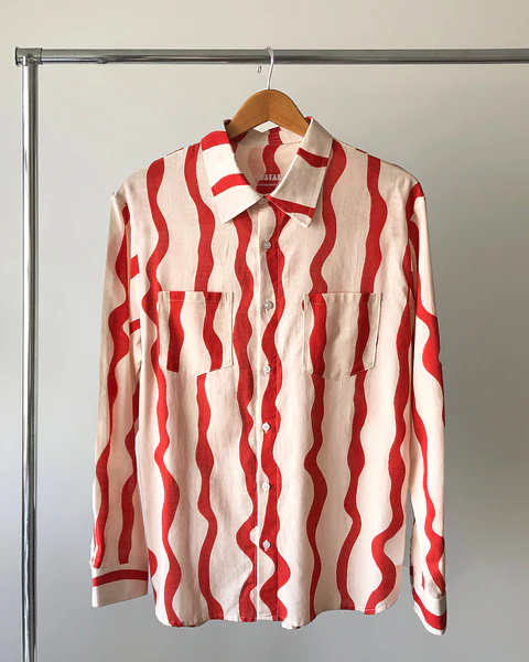 Camisa Lino rayas rojas