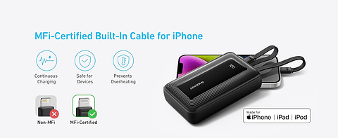 Powerbank con cables integrados portátil USB-C 20000mAh 30W Anker