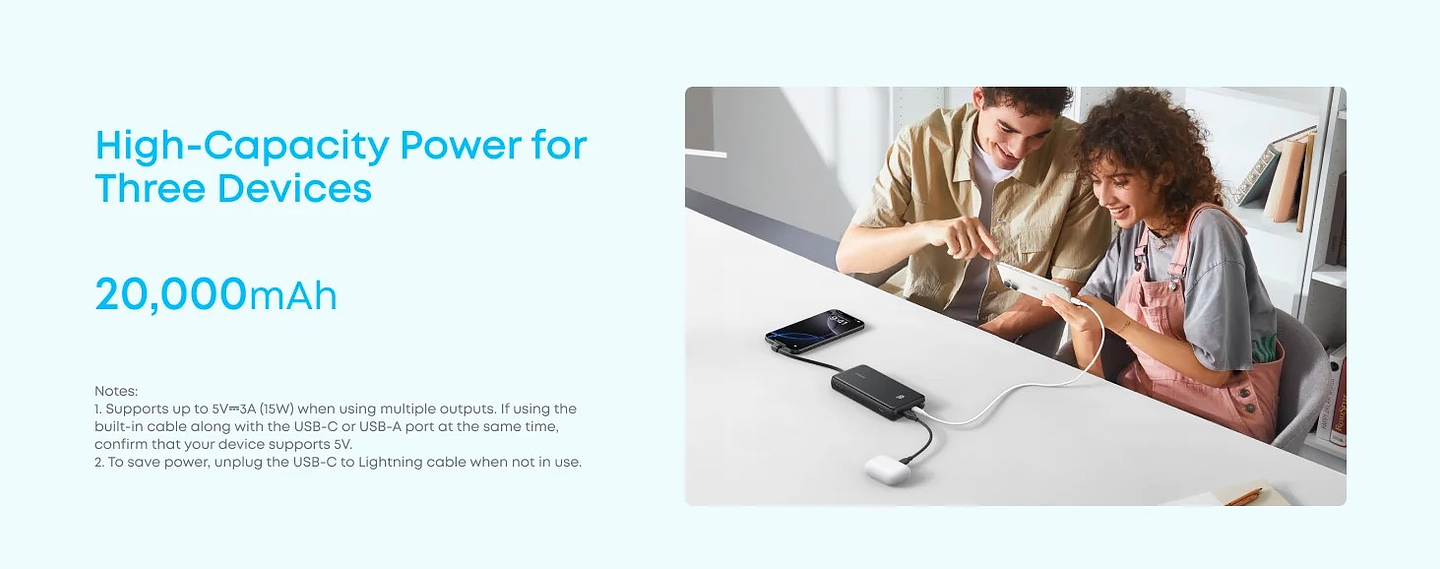 Powerbank con cable integrado USB-C portátil 20000mAh 22.5W Anker 2