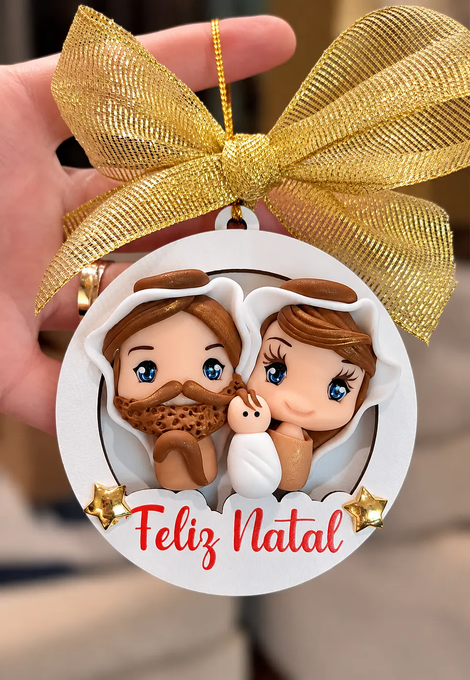 Bolinha de Natal com presépio em biscuit  1