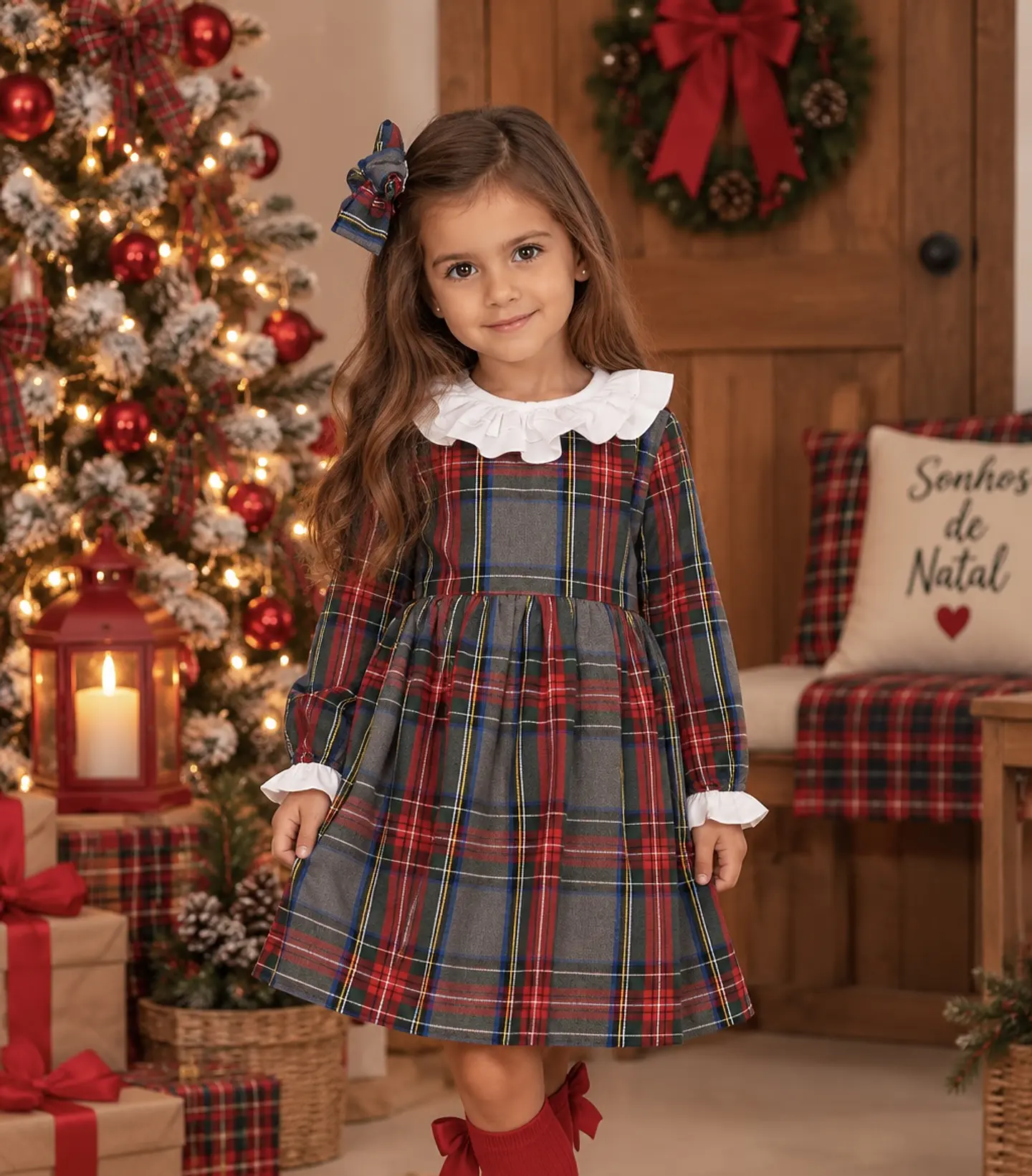 Vestido xadrez Natal criança  1