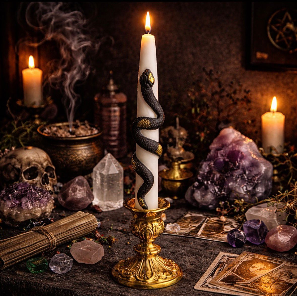 🖤🐍 Vela Blanca con Serpiente Negra 22 cm🕯️✨ 1