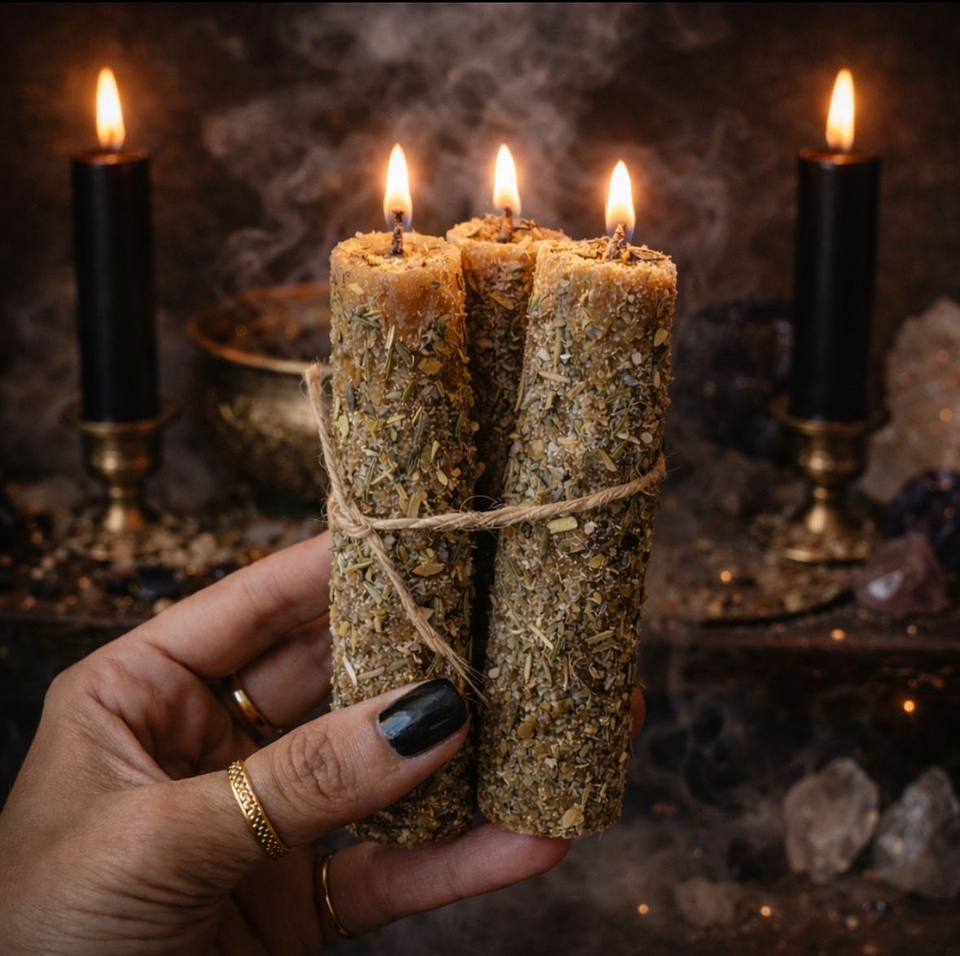 🖤🕯️ Pack 3 Velas de cera de abeja 🐝 100% natural de Limpieza Ritualizadas ✨🌿 1