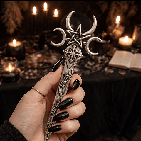 🗡️ Daga Ritual Triple Luna con Pentagrama – 15 cm