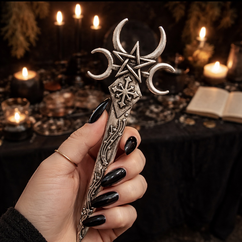 🗡️ Daga Ritual Triple Luna con Pentagrama – 15 cm 1