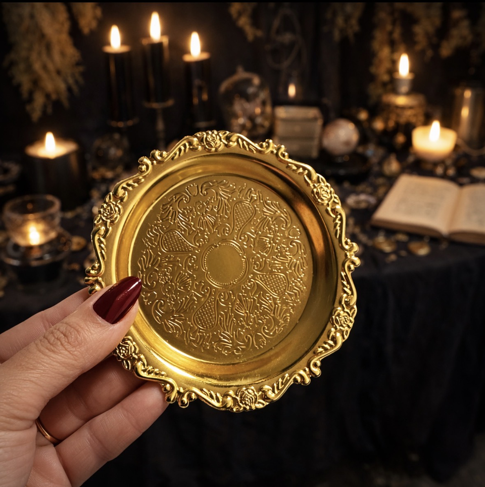 🕯️ Plato Ritual Dorado para Velas – 9 cm 1