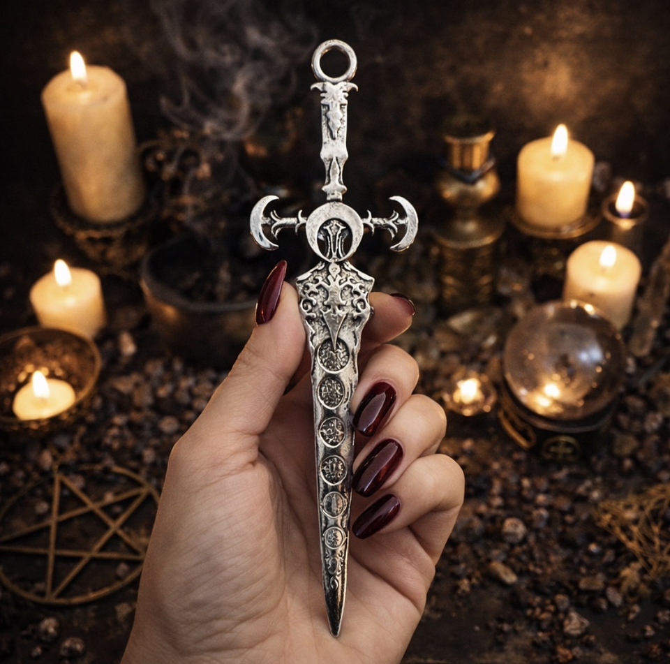 🗡️ Daga Ritual con Símbolos Lunares 25 cm – Herramienta de Poder Espiritual 1